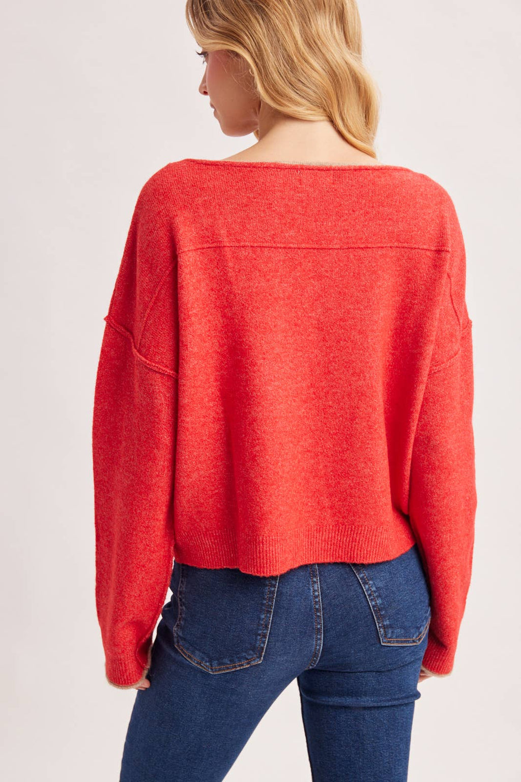 BOAT NECK ROLLED TRIM SOFT HEATHERED KNIT PULLOVER