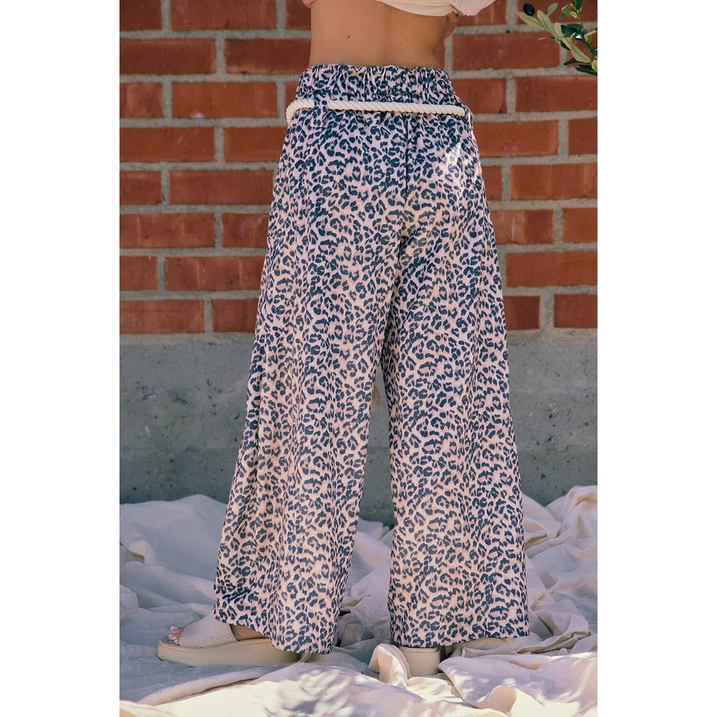 LEOPARD GATHERED WAIST BARREL LEG SWEATPANTS