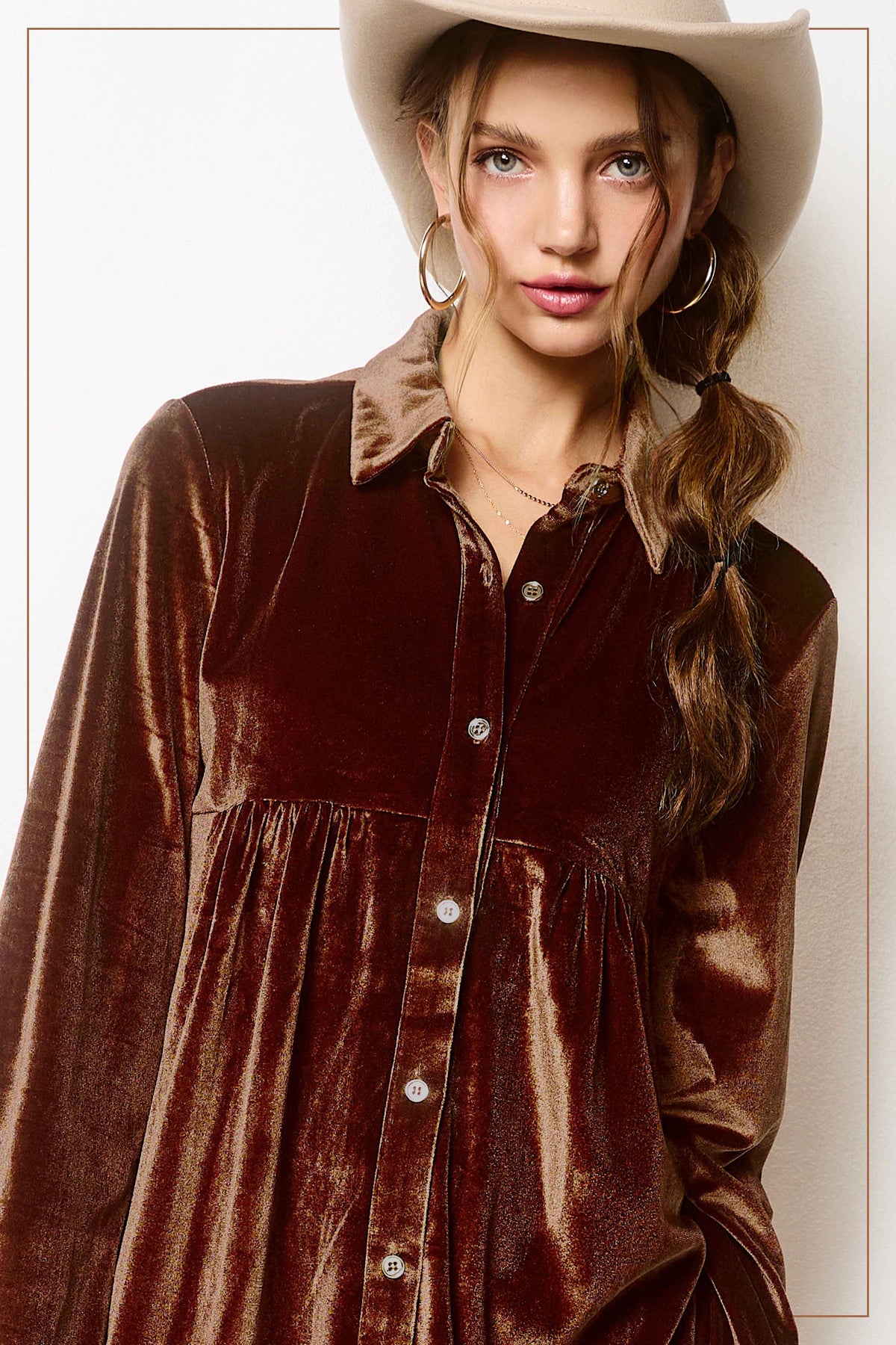 Soft Velvety Button Down Collar Fall Dress Halloween