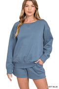 Fleece Boat Neck Sweatshirts & Shorts 2pcs Set GREY SET