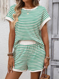 Striped Short Sleeve Top & Shorts Lounge Set