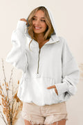STITCH DETAILED ELASTIC HEM HALF ZIP FLEECE HOODIE