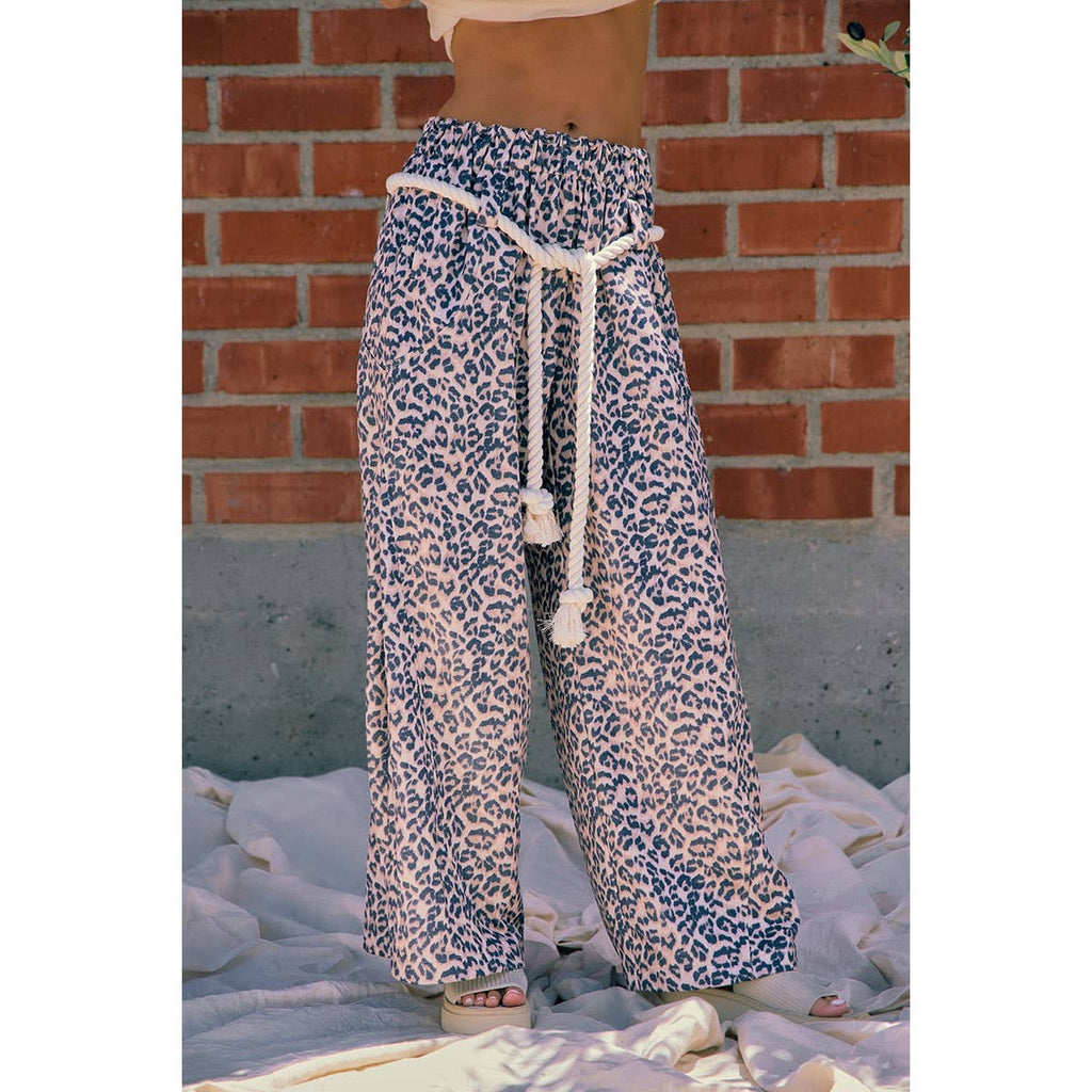 LEOPARD GATHERED WAIST BARREL LEG SWEATPANTS