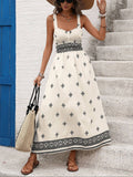 Boho Square Neck Maxi Dress Backless Beach Vacation Dress