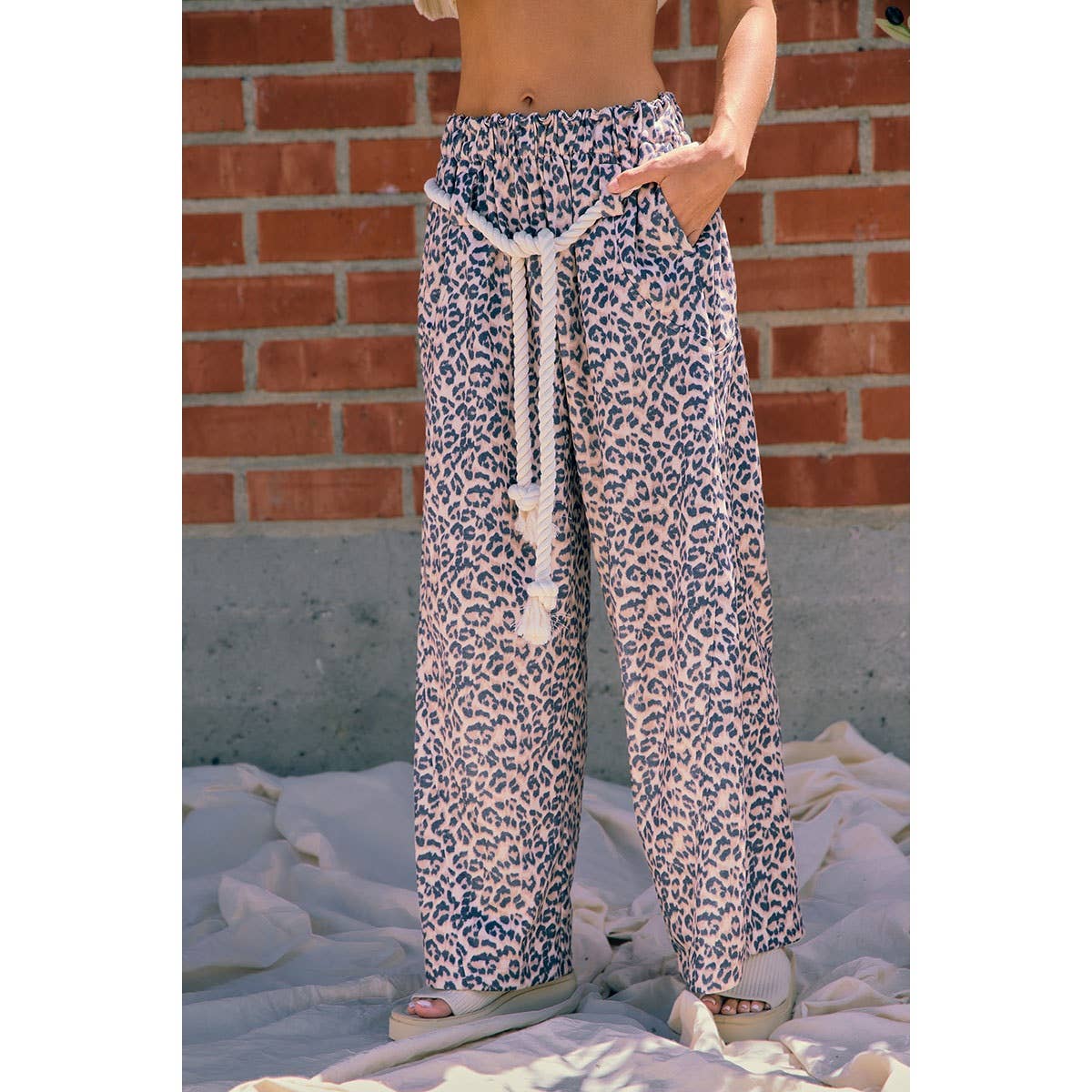 LEOPARD GATHERED WAIST BARREL LEG SWEATPANTS
