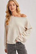 BOAT NECK ROLLED TRIM SOFT HEATHERED KNIT PULLOVER
