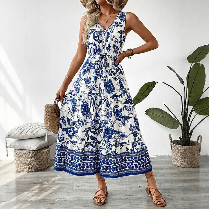 Blue & White Floral Maxi Dress