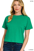 Cotton Crew Neck Short Sleeve Cropped T-shirt