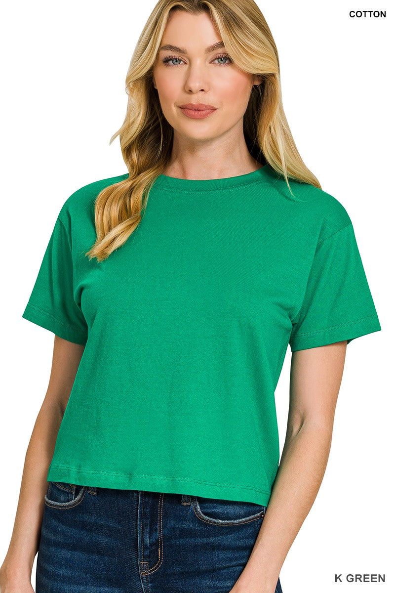 Cotton Crew Neck Short Sleeve Cropped T-shirt