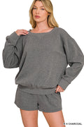 Fleece Long Sleeve Sweatshirts & Shorts Set grey
