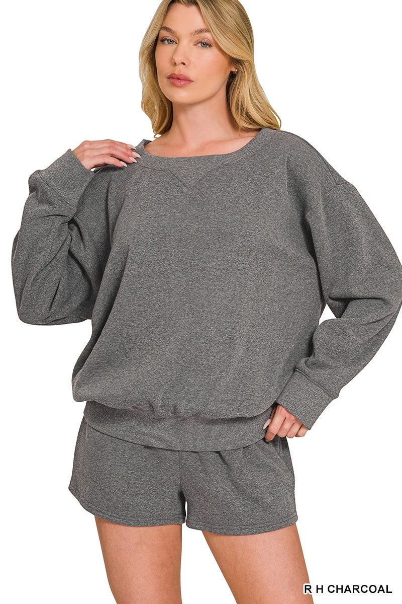 Fleece Long Sleeve Sweatshirts & Shorts Set grey