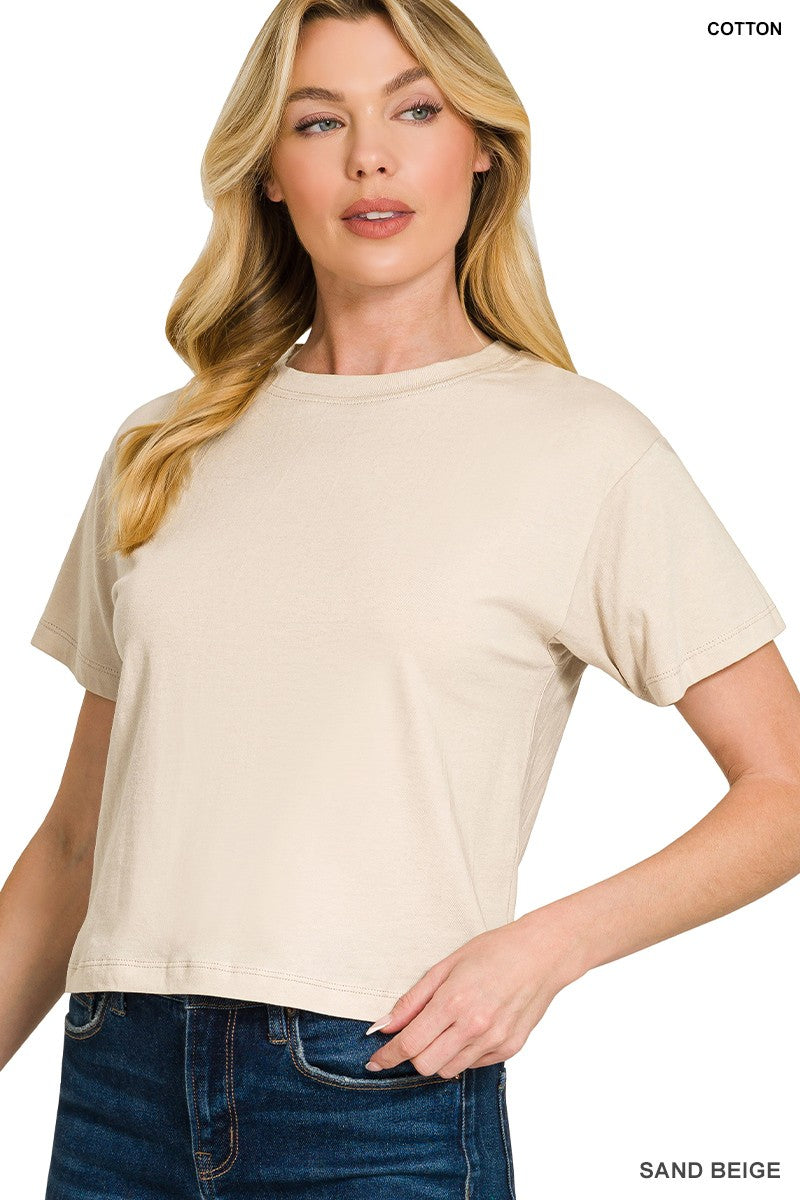 Cotton Crew Neck Short Sleeve Cropped T-shirt