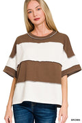 French Terry Color Block Exposed Seam Top