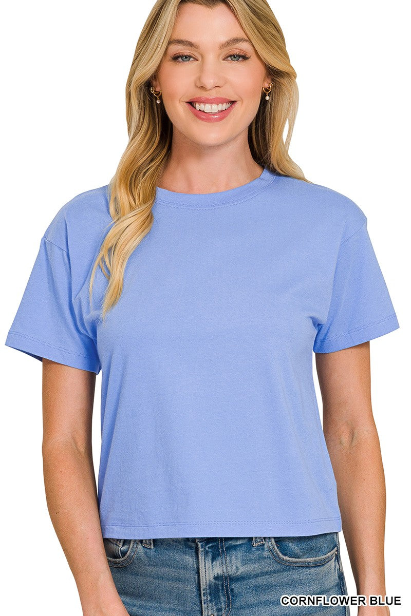 Cotton Crew Neck Short Sleeve Cropped T-shirt