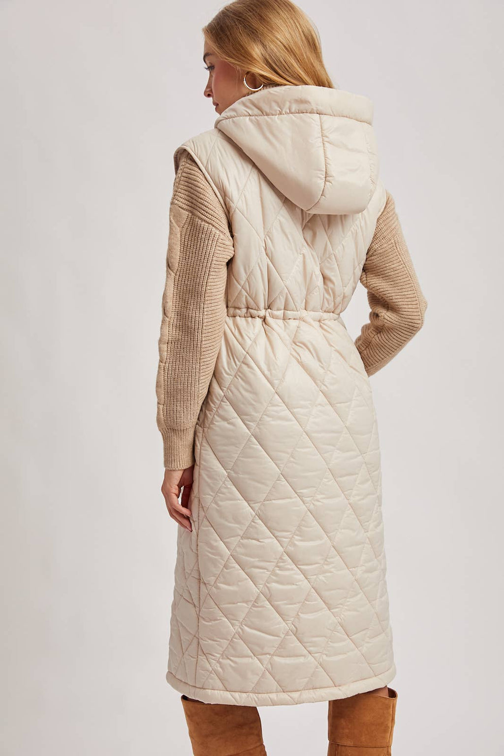 DIAMOND QUIT PUFFER LONG-LINE HOODED VEST