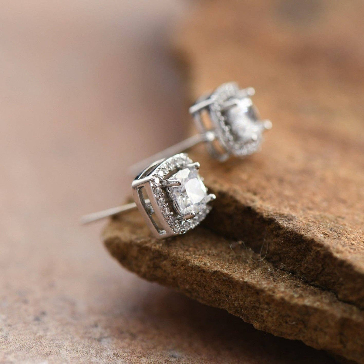 Dainty Square Studs with Clear Glass Crystals