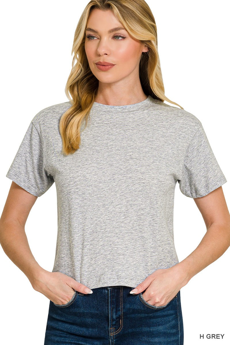 Cotton Crew Neck Short Sleeve Cropped T-shirt