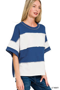 French Terry Color Block Exposed Seam Top