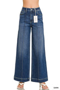High Rise Wide Leg Pintuck Denim Pants